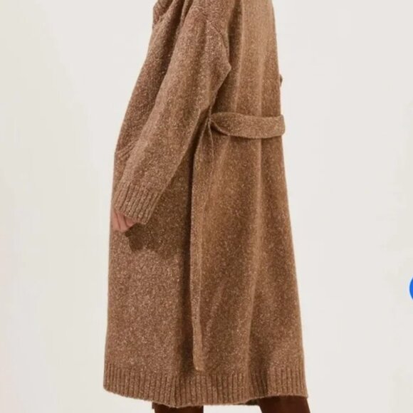 ASTR THE LABEL Women's LORRIE Brown Cream Longline Belted Cardigan Sweater M - Picture 3 of 7